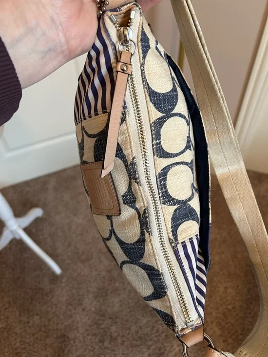 GUC Coach F23929 patchwork Daisy convertible striped Shoulder/crossbody bag - Picture 11 of 13